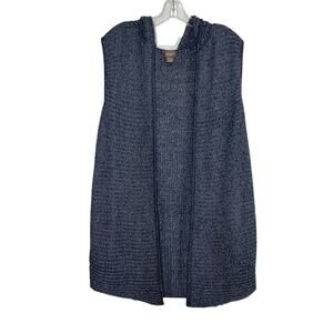 Chicos Open Front Hooded Knit Cardigan Vest Blue Size 1 Womens Medium